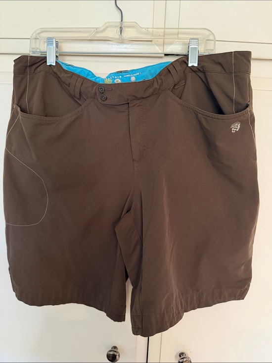 Mountain Hardwear Pants - Mountain Hardwear Women's Brown Athletic Shorts with Blue Waistband